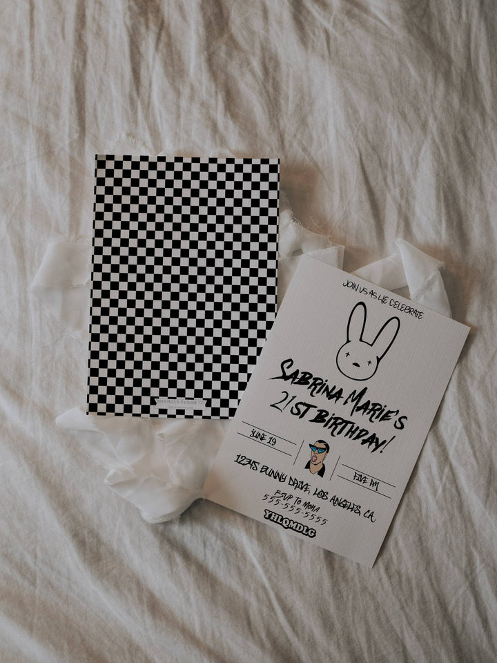 Bad Bunny Birthday Invitation - Bad Bunny Birthday Theme - YHLQMDLG Birthday Invitation - Invitación de cumpleaños de Bad Bunny - Bday Card