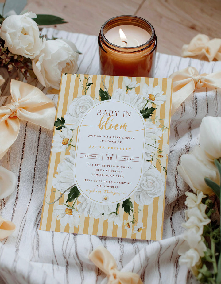 Yellow Floral Baby Shower Invitation - Yellow Baby in Bloom Invitation - Yellow Baby Shower Invitation - Gender Neutral Baby Shower Invite