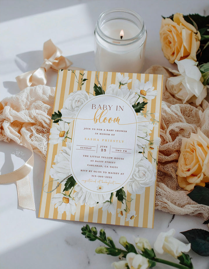 Yellow Floral Baby Shower Invitation - Yellow Baby in Bloom Invitation - Yellow Baby Shower Invitation - Gender Neutral Baby Shower Invite