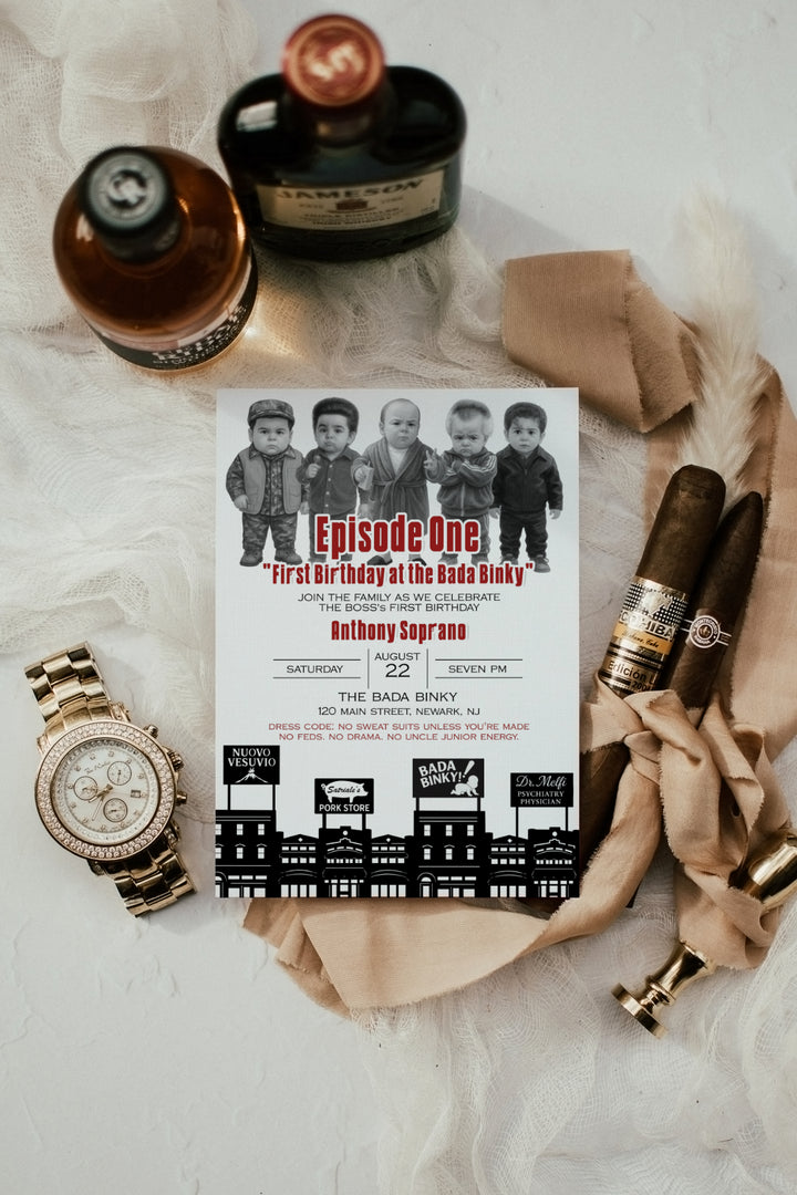 Sopranos First Birthday Invitation - The Sopranos Kids Party - Sopranos Birthday Invite - Sopranos Birthday Theme - Italian Mob Kids Party