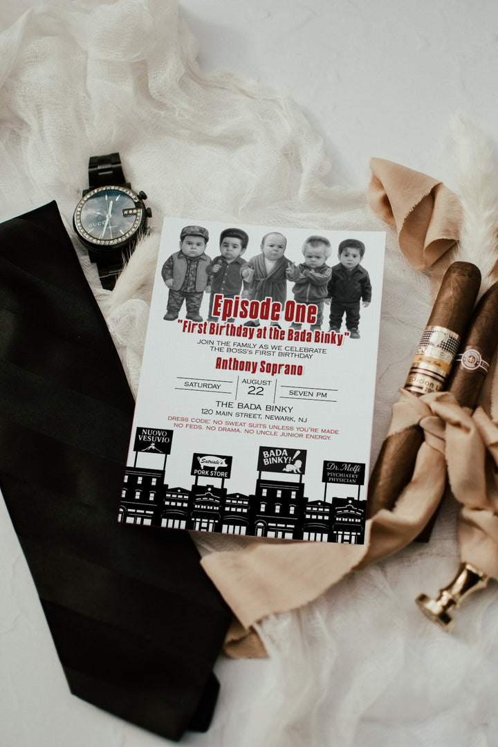 Sopranos First Birthday Invitation - The Sopranos Kids Party - Sopranos Birthday Invite - Sopranos Birthday Theme - Italian Mob Kids Party
