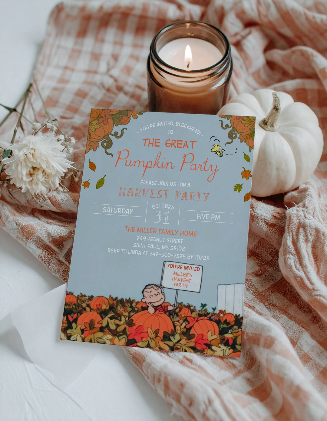 Charlie Brown Halloween Invitation - Charlie Brown Fall Invitation - Peanuts Fall Invitation - Harvest Festival Invitation - Harvest Party