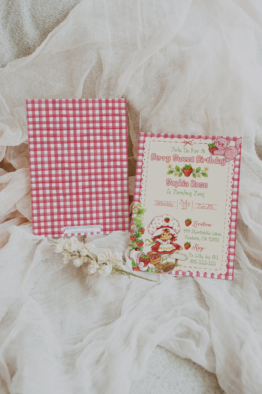 Strawberry Shortcake Birthday Invitation - Classic Strawberry Shortcak –  BrooklynPaperieCo, image size:1080x1620
