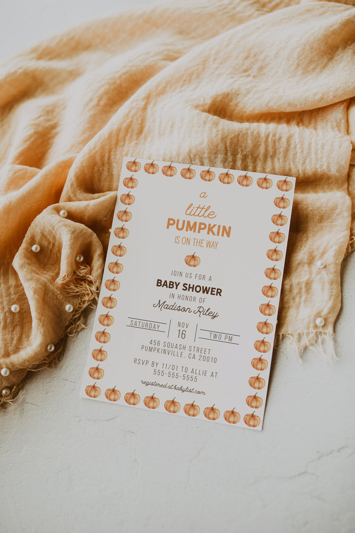 A Little Pumpkin Is On The Way Invitation - Fall Baby Shower Invitation - Pumpkin Baby Shower Invitation - Fall Gender Reveal Invitation
