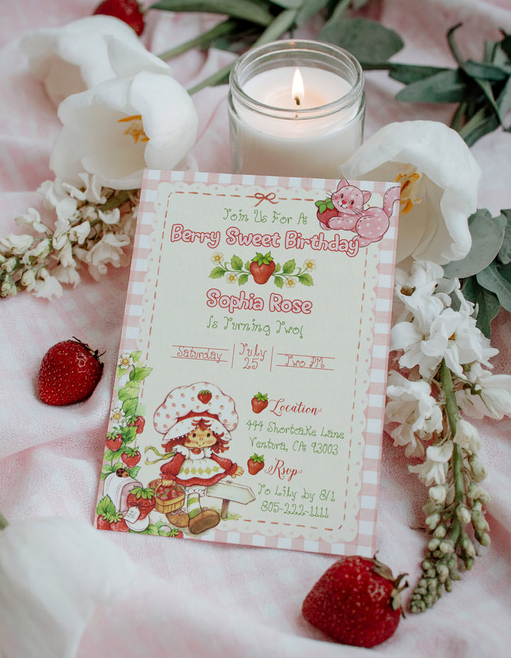 Classic Strawberry Shortcake Birthday Invitation - Strawberry Shortcake Invitation - Strawberry Birthday Invite - Strawberry Shortcake Card