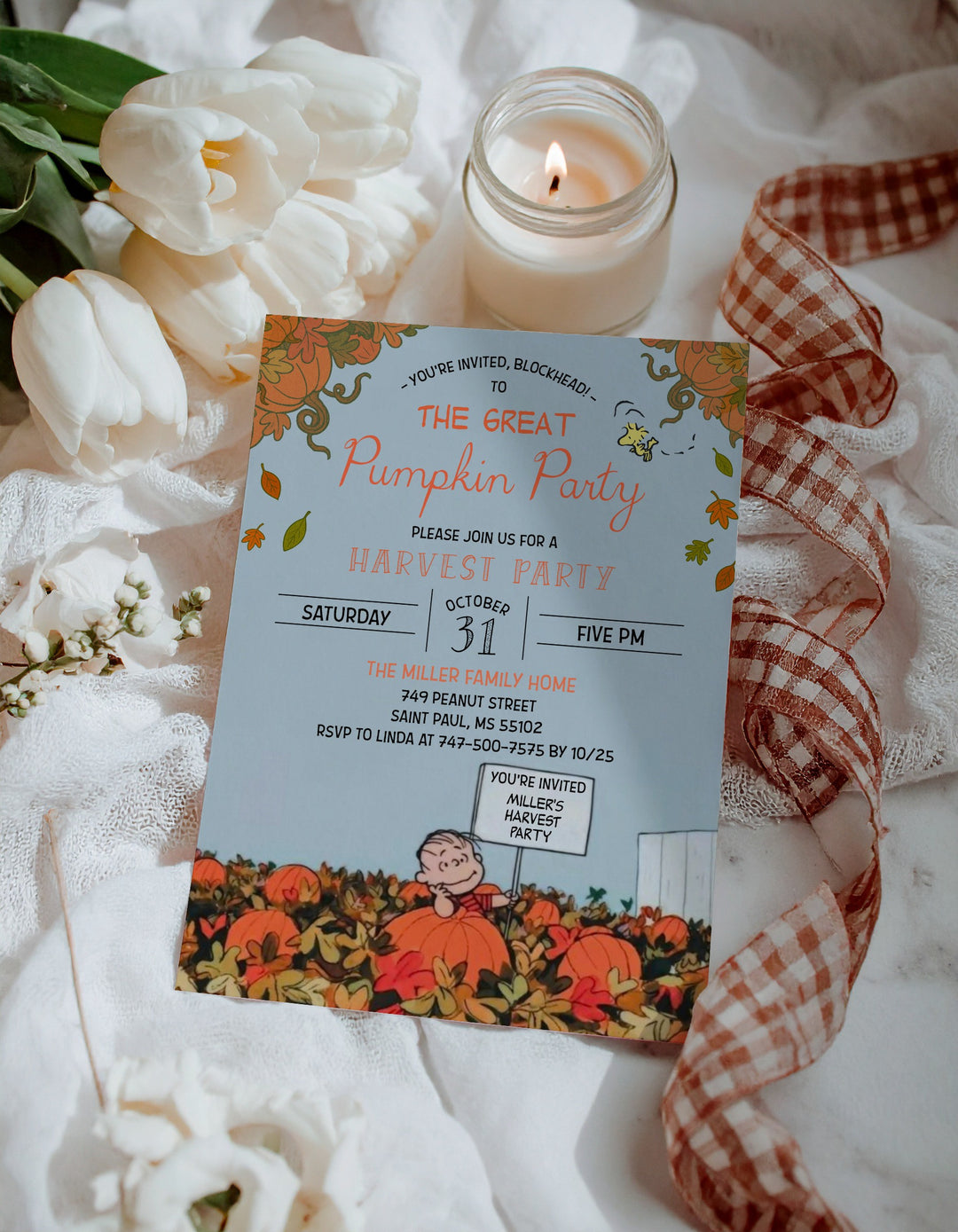 Harvest Party Invitation - Charlie Brown Autumn Party - Charlie Brown Fall Invitation - Peanuts Fall Invitation - Harvest Festival Invite