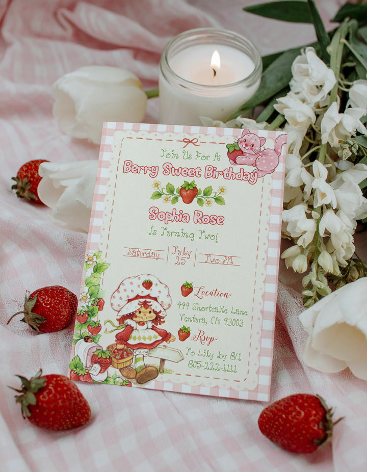 Classic Strawberry Shortcake Birthday Invitation - Strawberry Shortcake Invitation - Strawberry Birthday Invite - Strawberry Shortcake Card