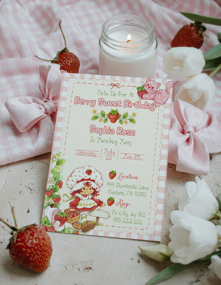 Classic Strawberry Shortcake Birthday Invitation - Strawberry Shortcake Invitation - Strawberry Birthday Invite - Strawberry Shortcake Card