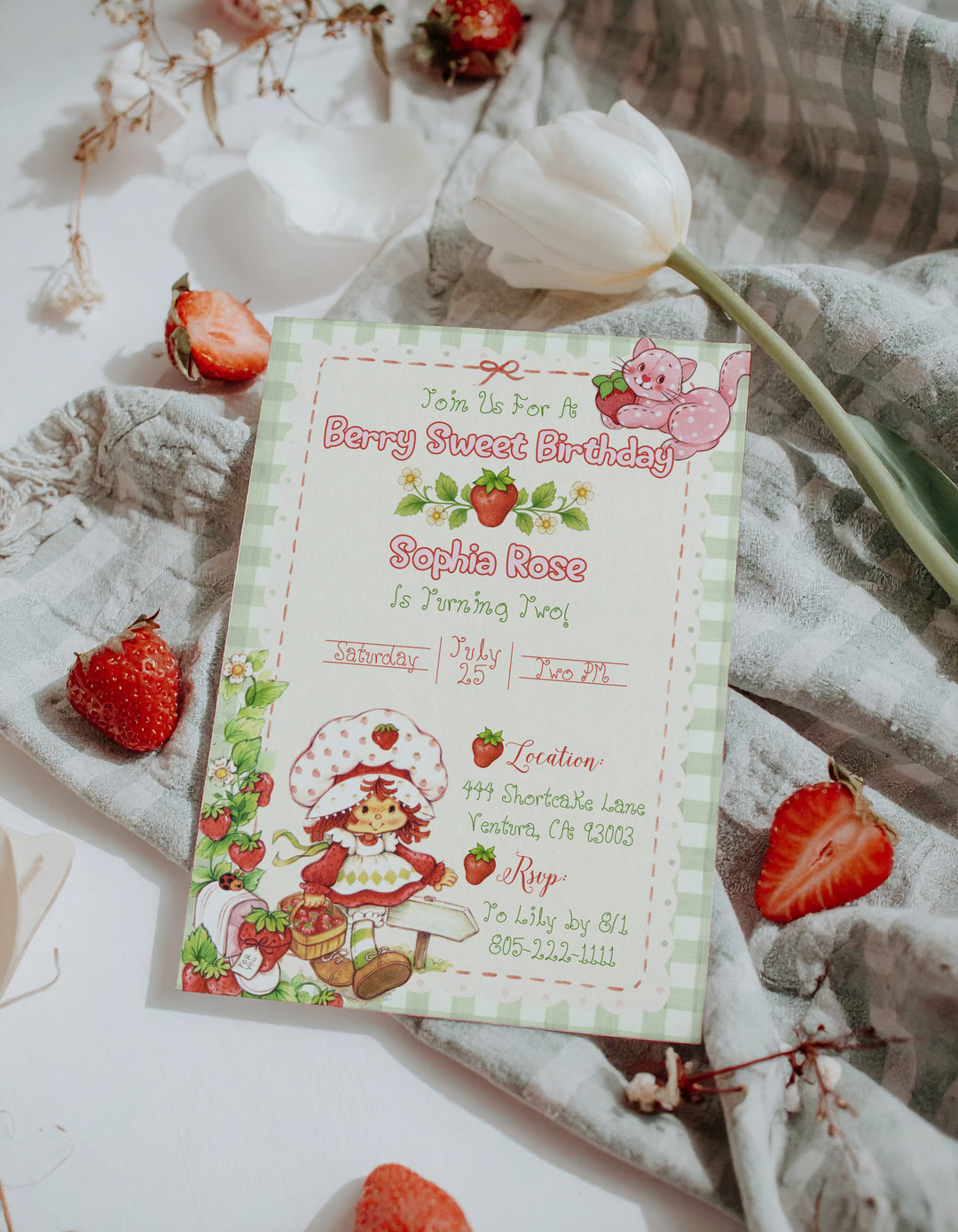 Strawberry Shortcake Birthday Invitation - Classic Strawberry Shortcake Invite - Strawberry Birthday Invitation - Girls Strawberry Invite