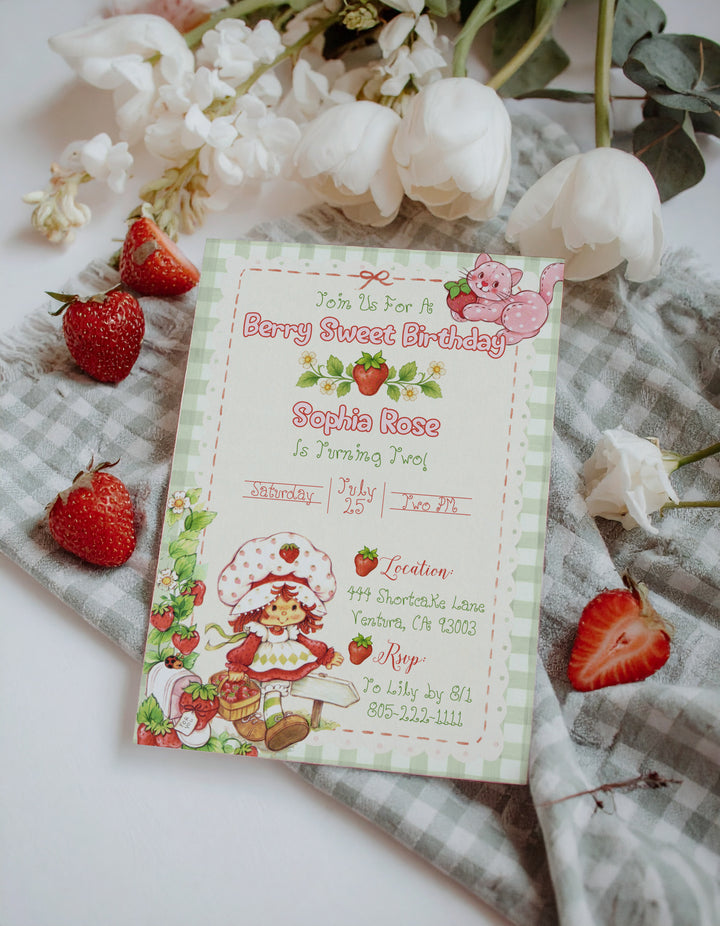 Strawberry Shortcake Birthday Invitation - Classic Strawberry Shortcake Invite - Strawberry Birthday Invitation - Girls Strawberry Invite