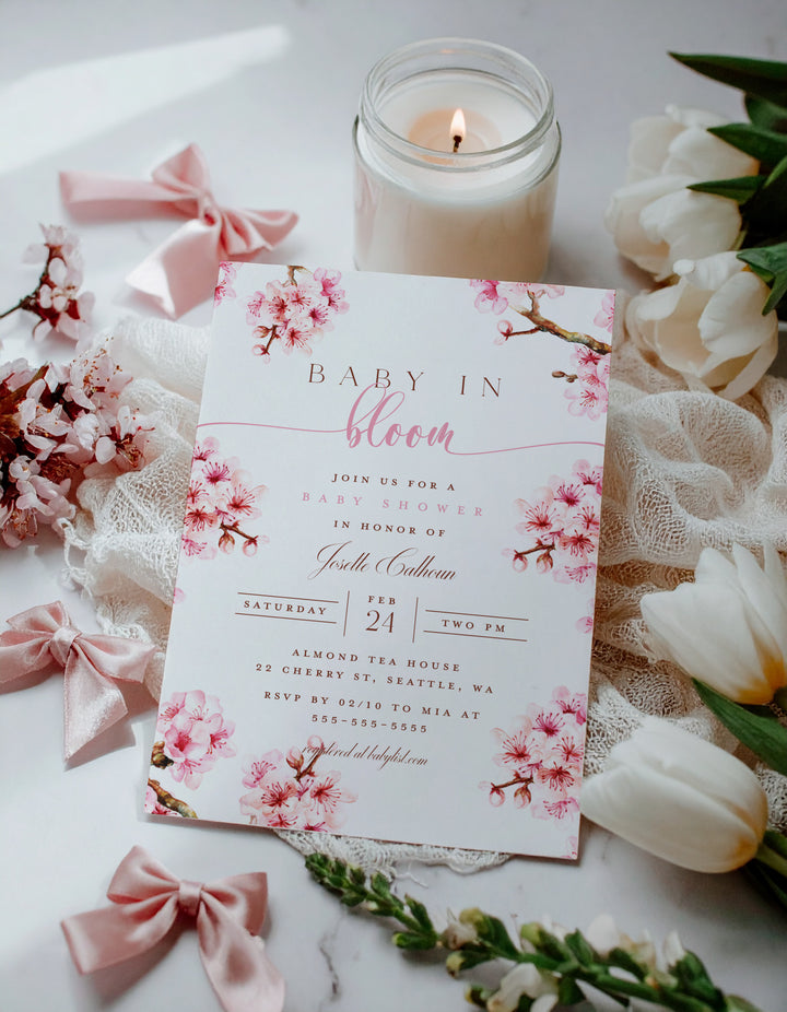 Cherry Blossom Baby Shower Invitation - Baby in Bloom Baby Shower Invite - Pink Cherry Blossom Invitation - Cherry Blossom Baby in Bloom