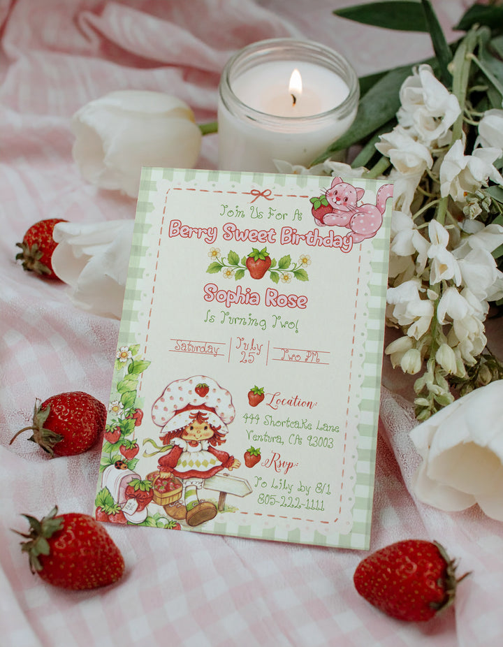 Strawberry Shortcake Birthday Invitation - Classic Strawberry Shortcake Invite - Strawberry Birthday Invitation - Girls Strawberry Invite