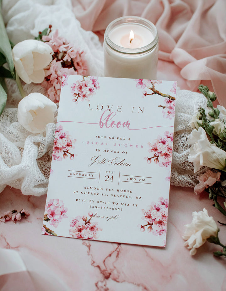 Cherry Blossom Bridal Shower Invitation - Pink Floral Bridal Shower Invite - Pink Cherry Blossom Bridal Invite - Pink Girls Night Invitation