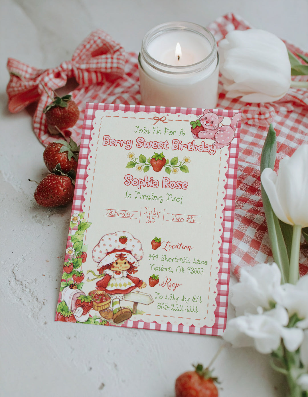 Strawberry Shortcake Birthday Invitation - Classic Strawberry Shortcake Birthday Invite - Vintage Strawberry Shortcake Invitation - Berry