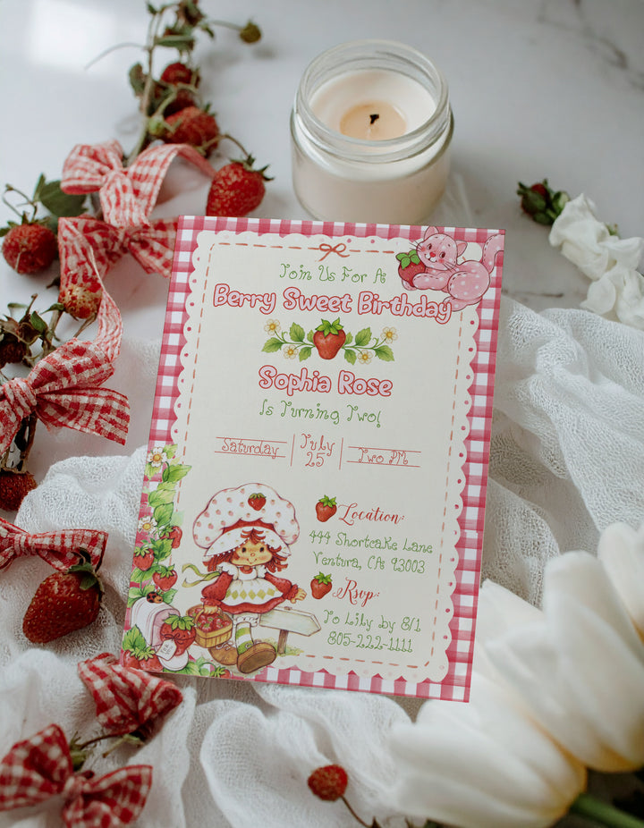 Strawberry Shortcake Birthday Invitation - Classic Strawberry Shortcake Birthday Invite - Vintage Strawberry Shortcake Invitation - Berry