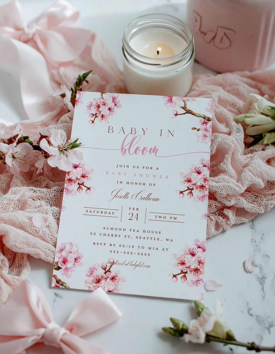 Cherry Blossom Baby Shower Invitation - Baby in Bloom Baby Shower Invite - Pink Cherry Blossom Invitation - Cherry Blossom Baby in Bloom