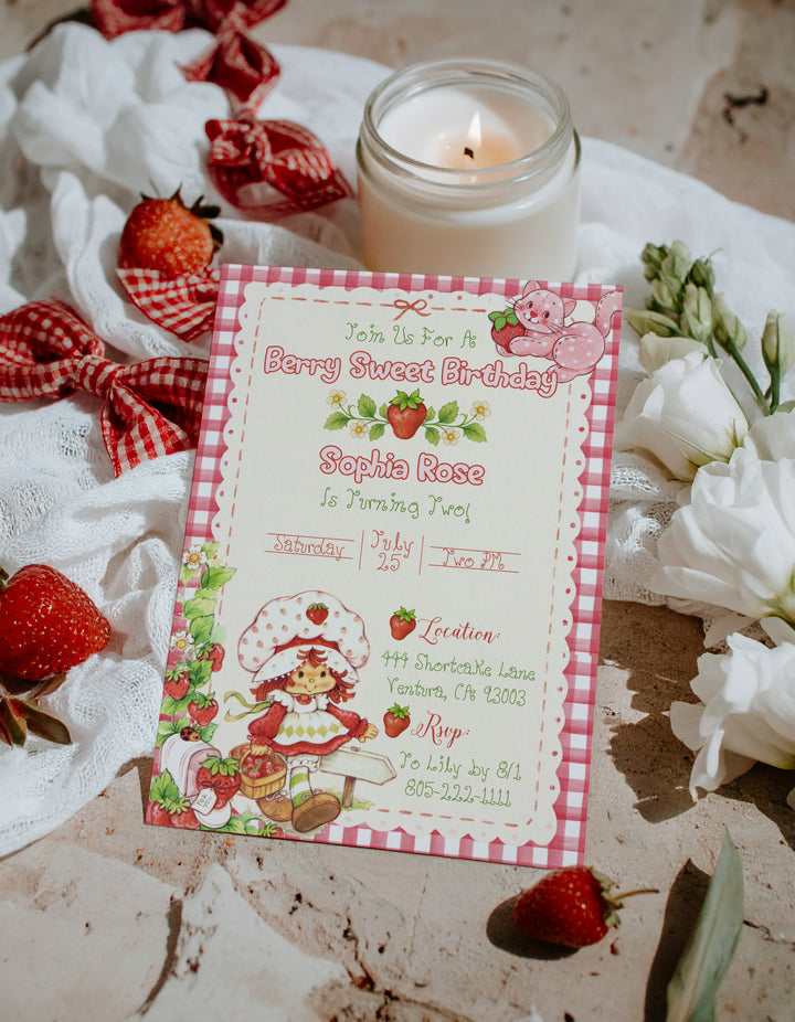 Strawberry Shortcake Birthday Invitation - Classic Strawberry Shortcake Birthday Invite - Vintage Strawberry Shortcake Invitation - Berry