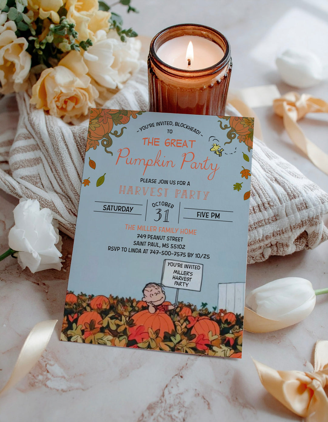Harvest Party Invitation - Charlie Brown Autumn Party - Charlie Brown Fall Invitation - Peanuts Fall Invitation - Harvest Festival Invite