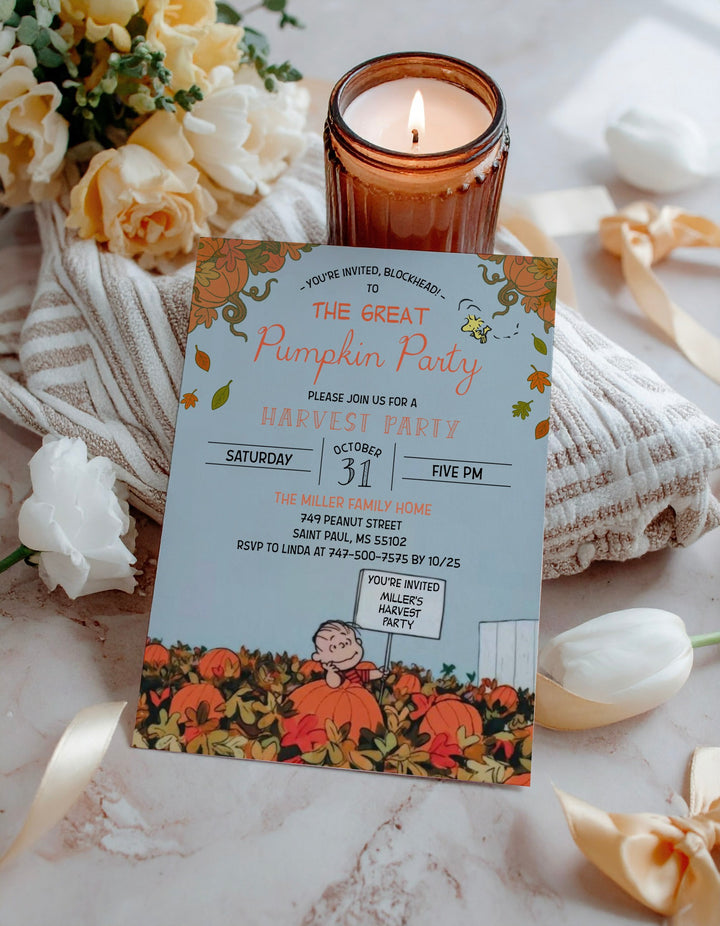 Harvest Party Invitation - Charlie Brown Autumn Party - Charlie Brown Fall Invitation - Peanuts Fall Invitation - Harvest Festival Invite