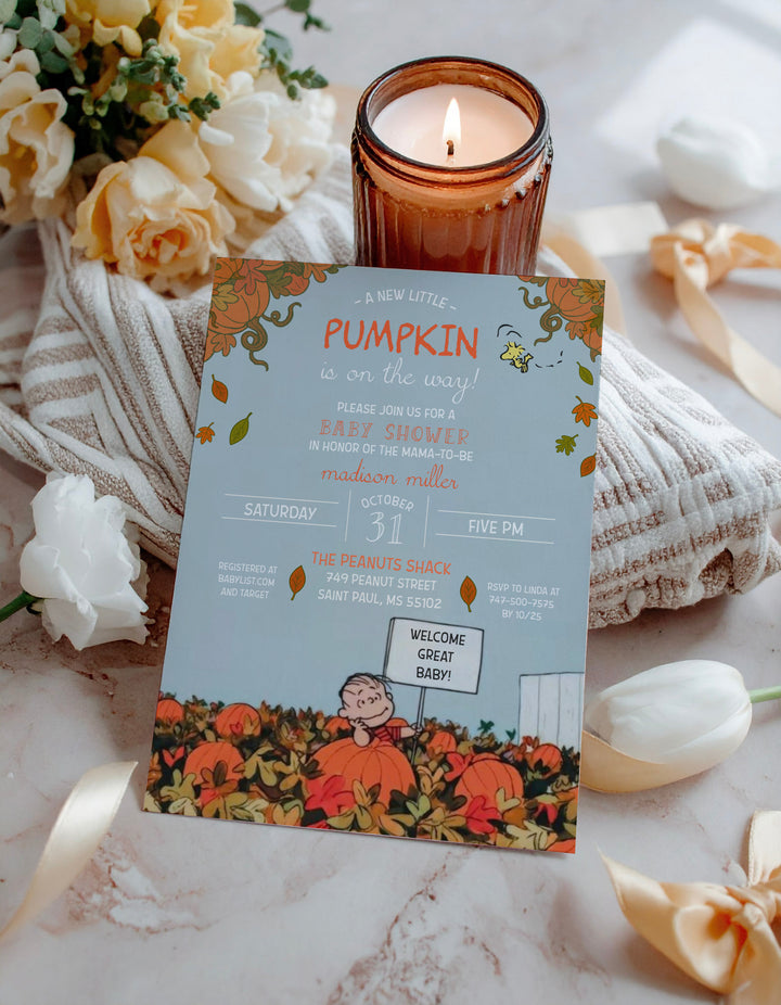 Charlie Brown Baby Shower Invitation - Autumn Baby Shower Invite - Fall Baby Shower Invite - Fall Snoopy Invitation - A New Little Pumpkin Baby Shower Invitation