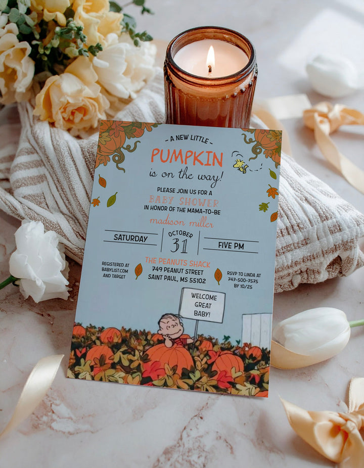 Charlie Brown Fall Baby Shower Invitation - Charlie Brown Halloween Invitation - Peanuts Invitation - Snoopy Baby Shower Invitation - Autumn