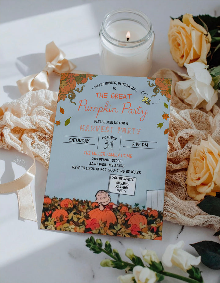 Harvest Party Invitation - Charlie Brown Autumn Party - Charlie Brown Fall Invitation - Peanuts Fall Invitation - Harvest Festival Invite