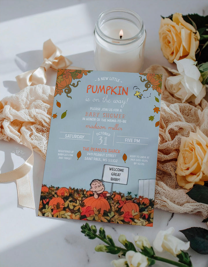 Charlie Brown Baby Shower Invitation - Autumn Baby Shower Invite - Fall Baby Shower Invite - Fall Snoopy Invitation - A New Little Pumpkin Baby Shower Invitation