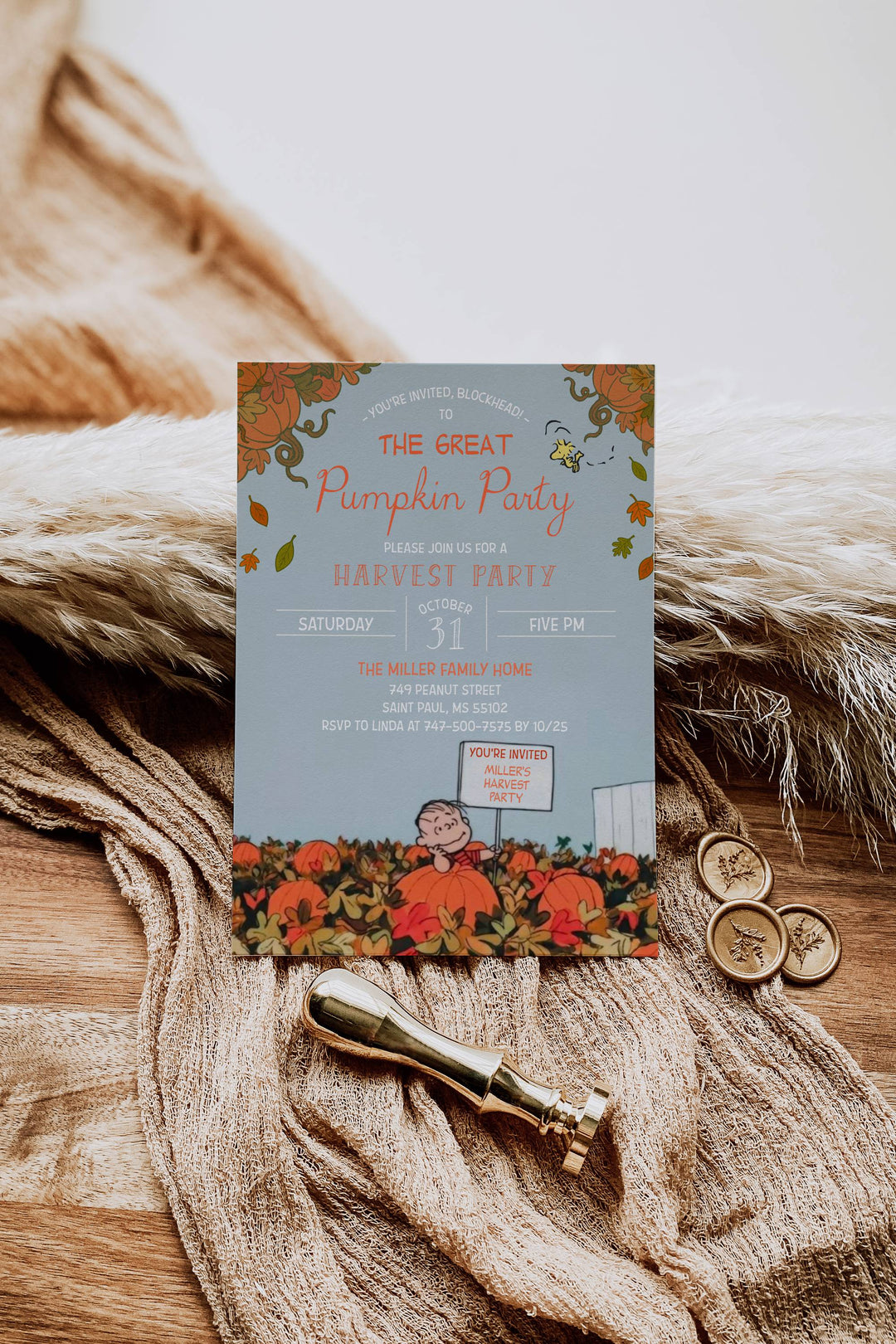Charlie Brown Halloween Invitation - Charlie Brown Fall Invitation - Peanuts Fall Invitation - Harvest Festival Invitation - Harvest Party