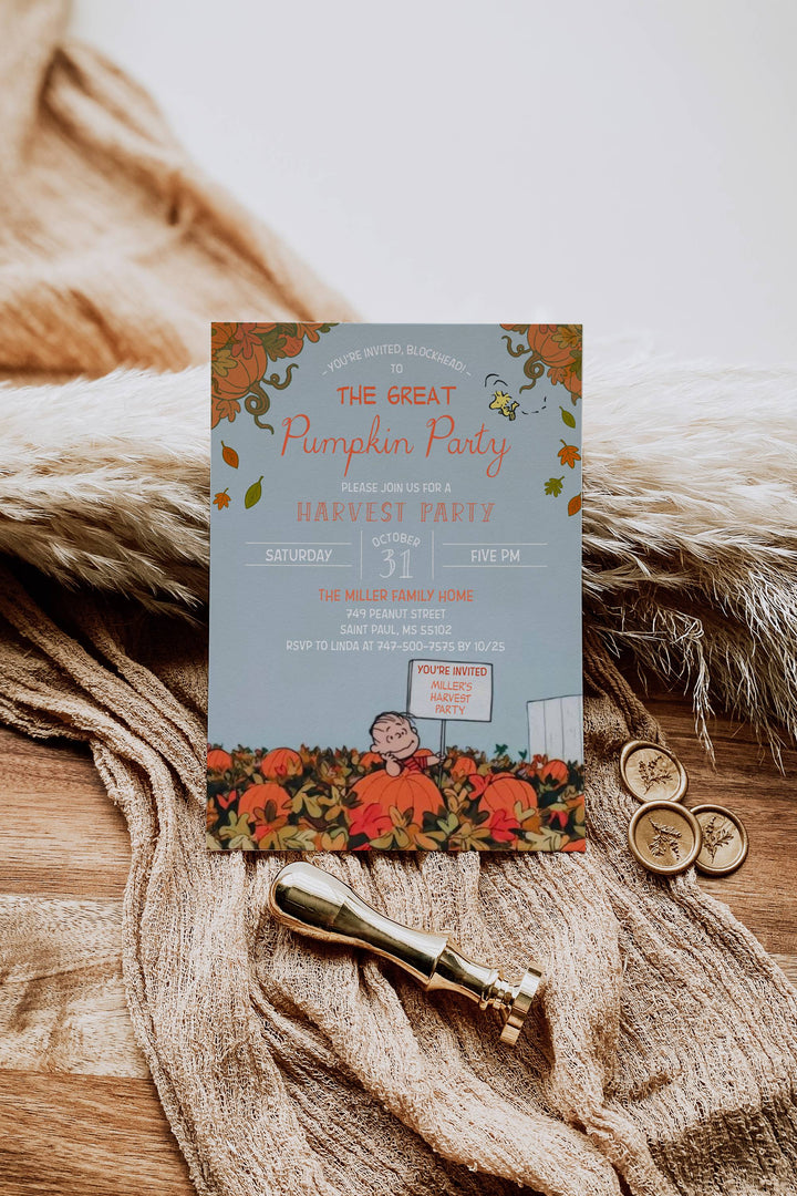 Charlie Brown Halloween Invitation - Charlie Brown Fall Invitation - Peanuts Fall Invitation - Harvest Festival Invitation - Harvest Party