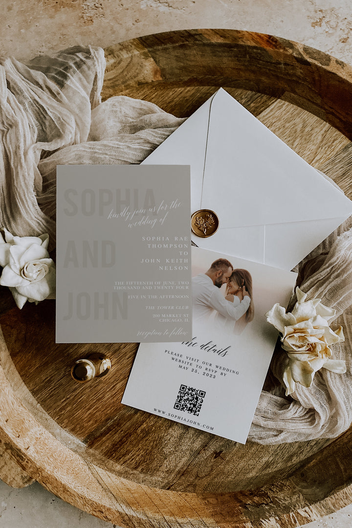 Wedding Invitation with QR code - Minimal Wedding Invite - Modern Wedding Invite - Simple Wedding Invite - Minimalist Wedding Invitation