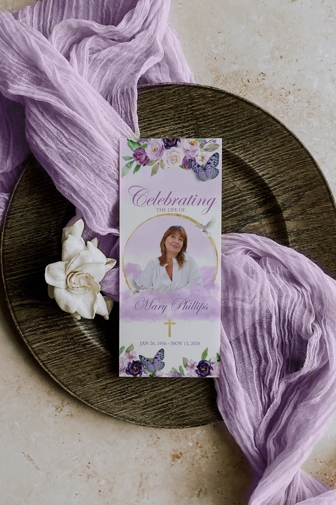 Purple Funeral Program - Obituary Pamphlet - Butterfly Funeral Program - TriFold Funeral Brochure - Celebration of Life Pamphlet - Funeral Templates DIY