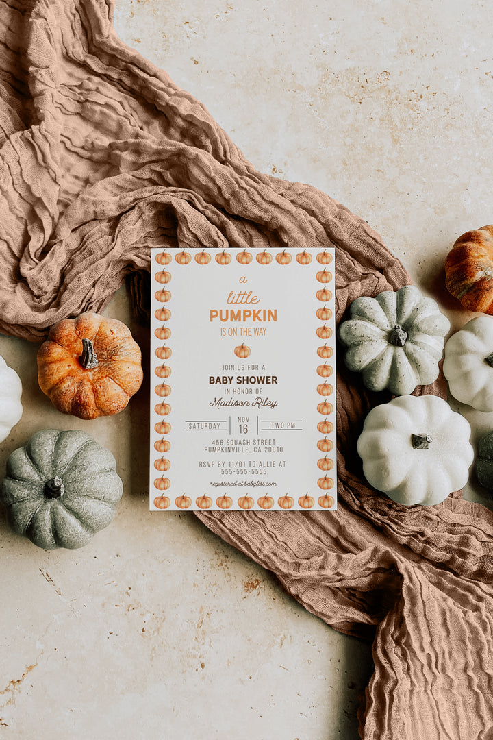 A Little Pumpkin Is On The Way Invitation - Fall Baby Shower Invitation - Pumpkin Baby Shower Invitation - Fall Gender Reveal Invitation