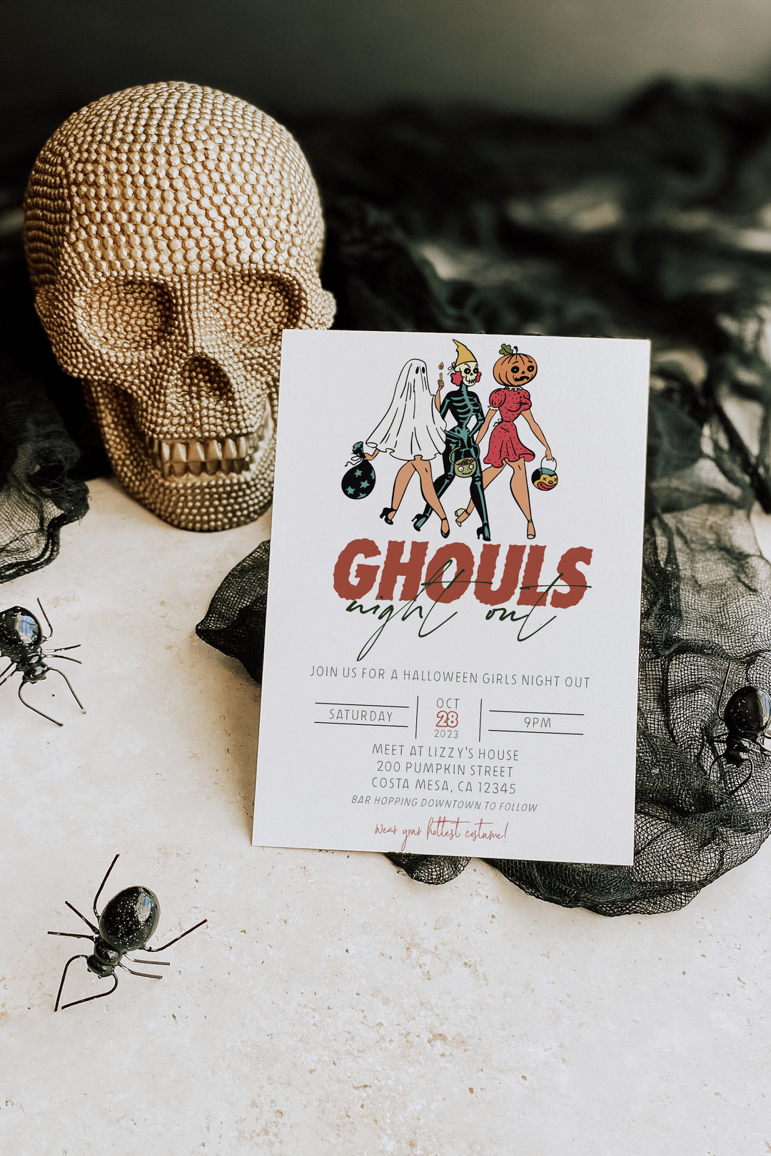 Editable Retro Halloween Invitation - Girls Night Halloween Invitation - Vintage Halloween Party Invitation - Ghouls Night Out Invitation