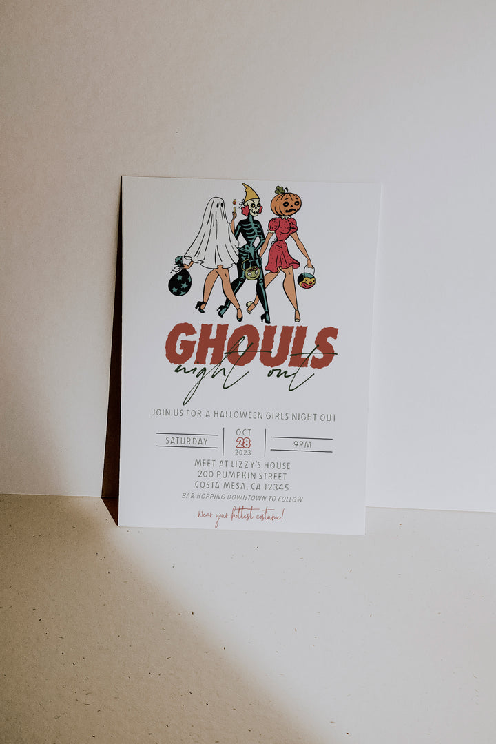 Editable Retro Halloween Invitation - Girls Night Halloween Invitation - Vintage Halloween Party Invitation - Ghouls Night Out Invitation