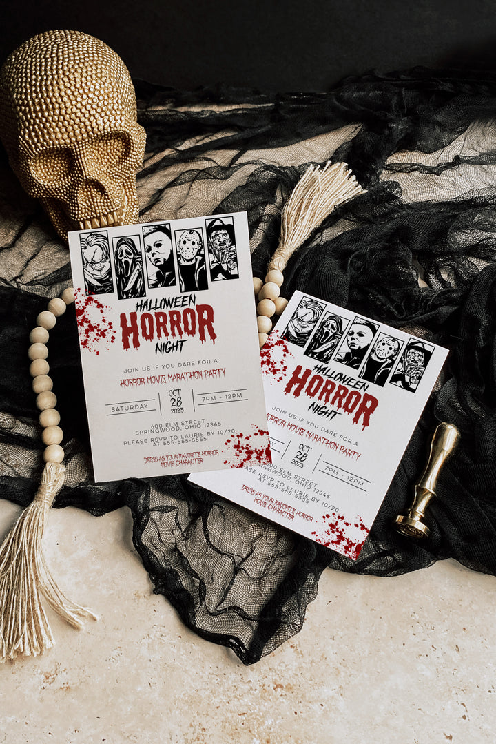 Horror Movie Halloween Invitation - Horror Movie Marathon Invite - Scary Movie Party Invite - Halloween Movie Party Invitation - Horror Card Invitation
