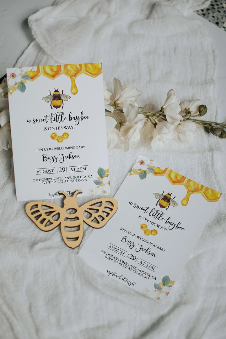 Bee Themed Mockup - Baby Shower Invitation Mockup - Boho Invitation Mockup - 5x7 Mockup - Invitation Flatlay - Stationery Mockup - 5x7 Invit