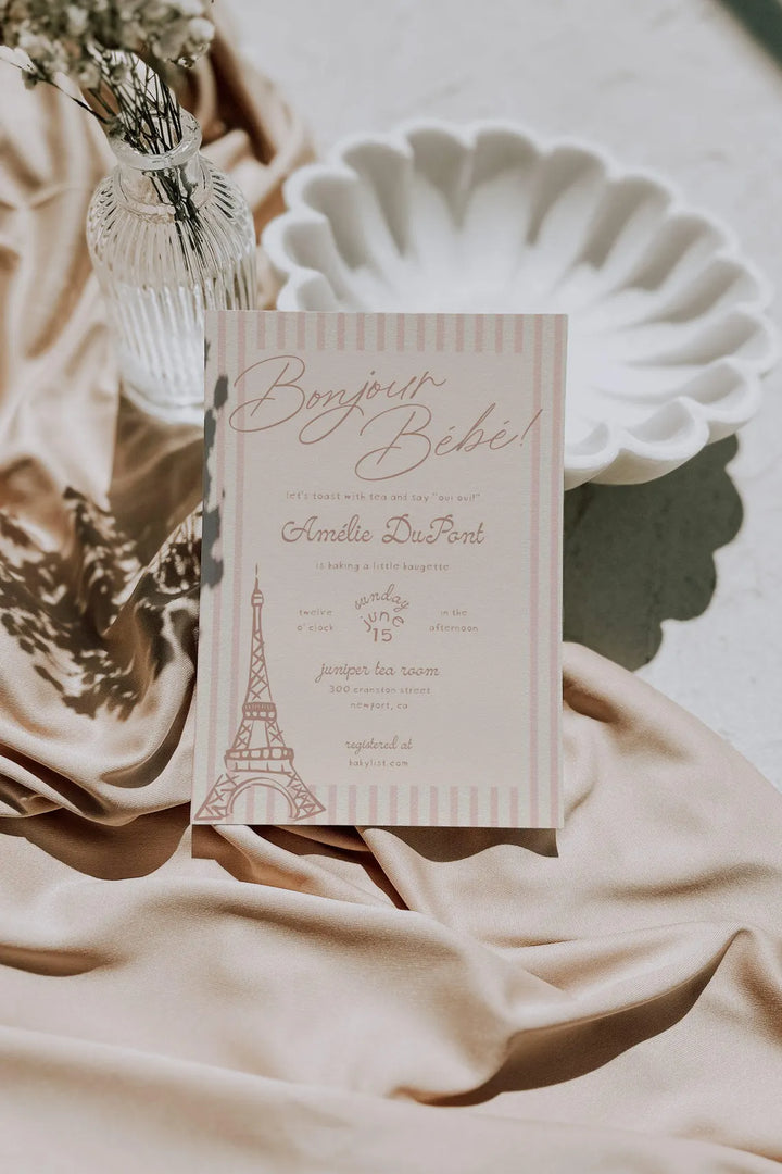 Bonjour Bebe Baby Shower Invitation - Parisian Baby Shower Invitation - French Inspired Baby Shower Invitation - Chic Pink Shower Invitation