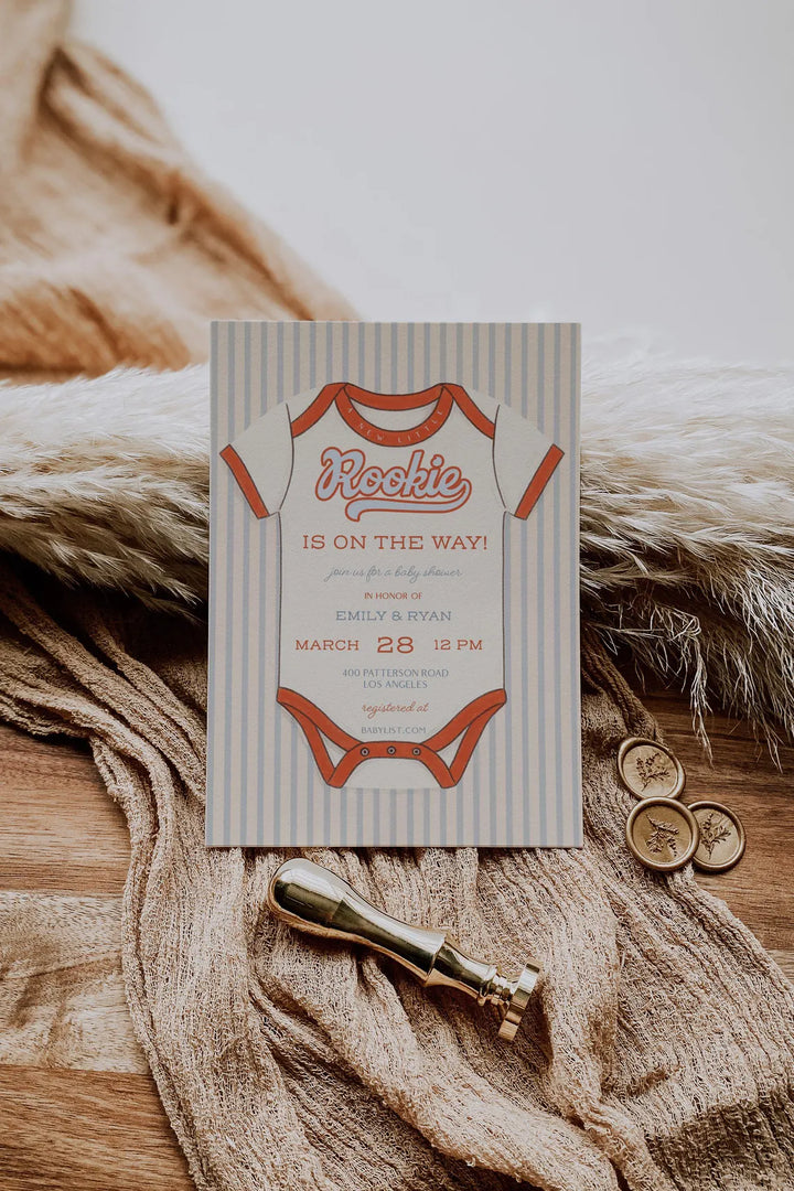 Baseball Themed Baby Shower Invitation - Rookie Baby Shower Theme - Vintage Baseball Baby Shower Invitation - New Little Rookie on the Way