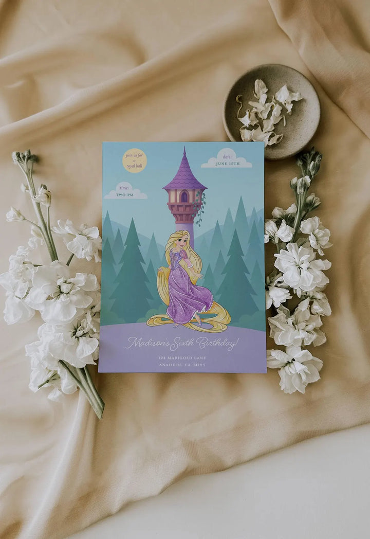 Rapunzel Birthday Invitation - Rapunzel Princess Birthday Invite - Kids Princess Birthday Invitation - Girls Rapunzel Invitation - Purple Rapunzel Invitation