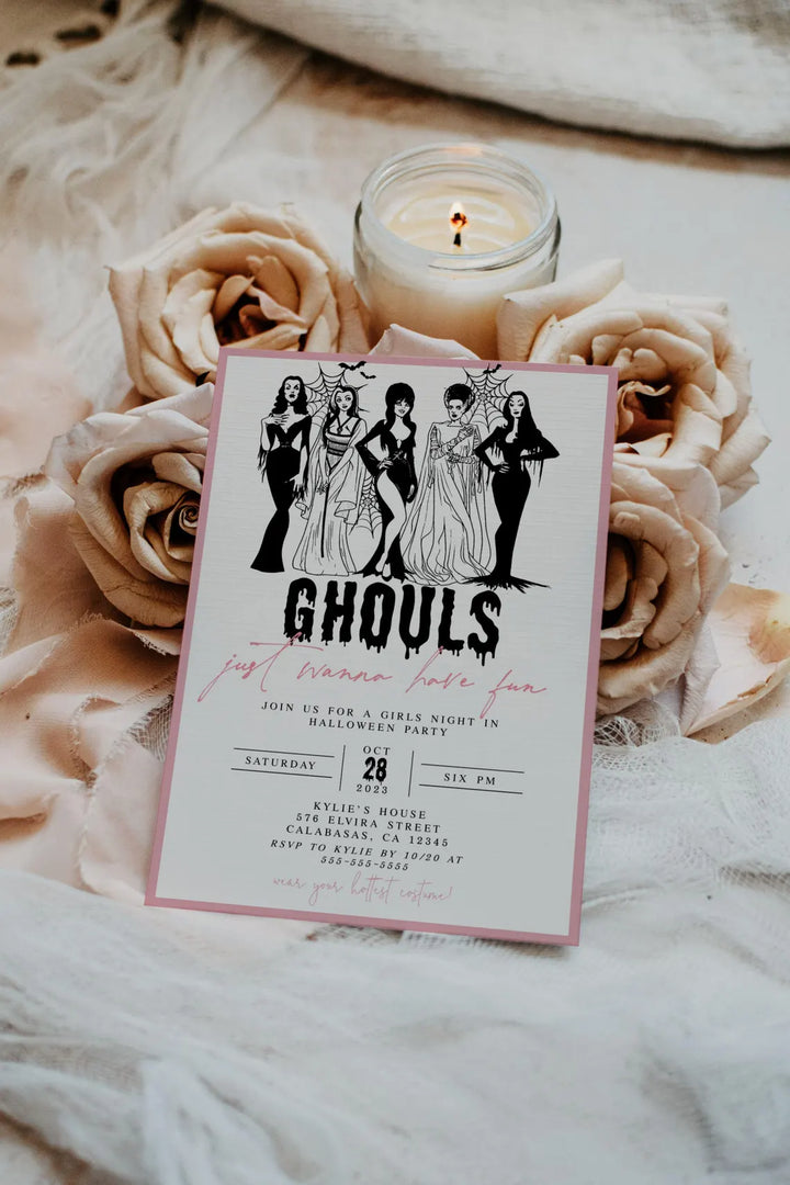 Girls Halloween Night Out Invitation - Ghouls Night Out Invitation - Halloween Girls Night Invitation - Pink Halloween Invitation - GNO Card