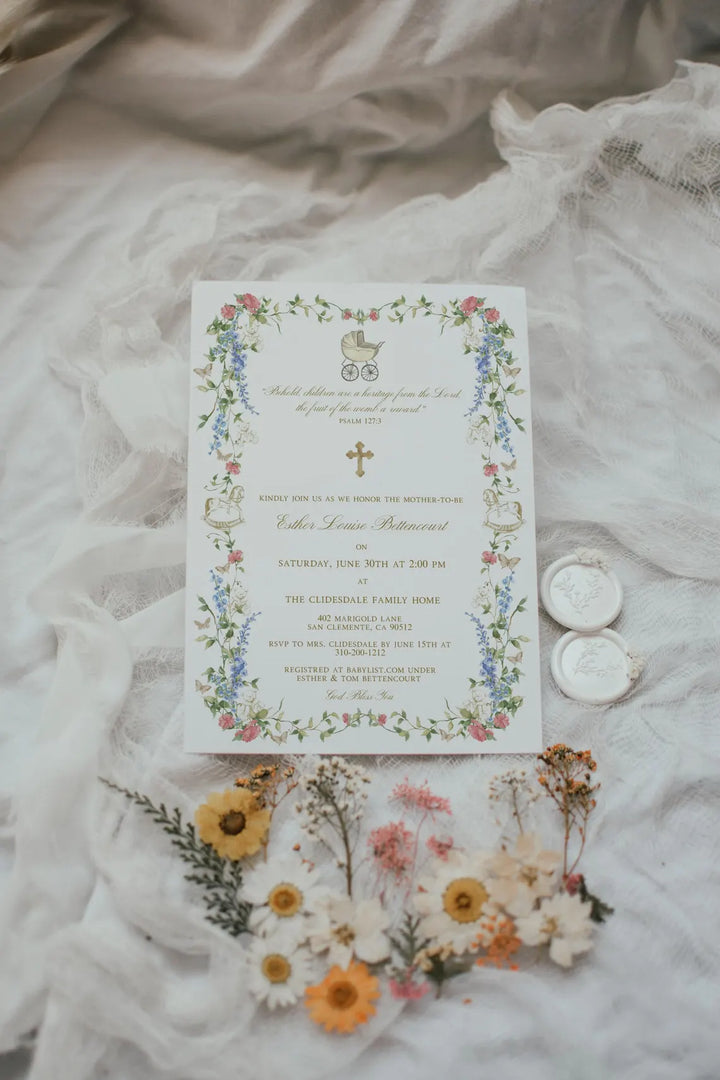 Religious Baby Shower Invitation - Christian Baby Shower Invitation - Catholic Baby Shower Invitation - Bible Verse Baby Shower Invitation