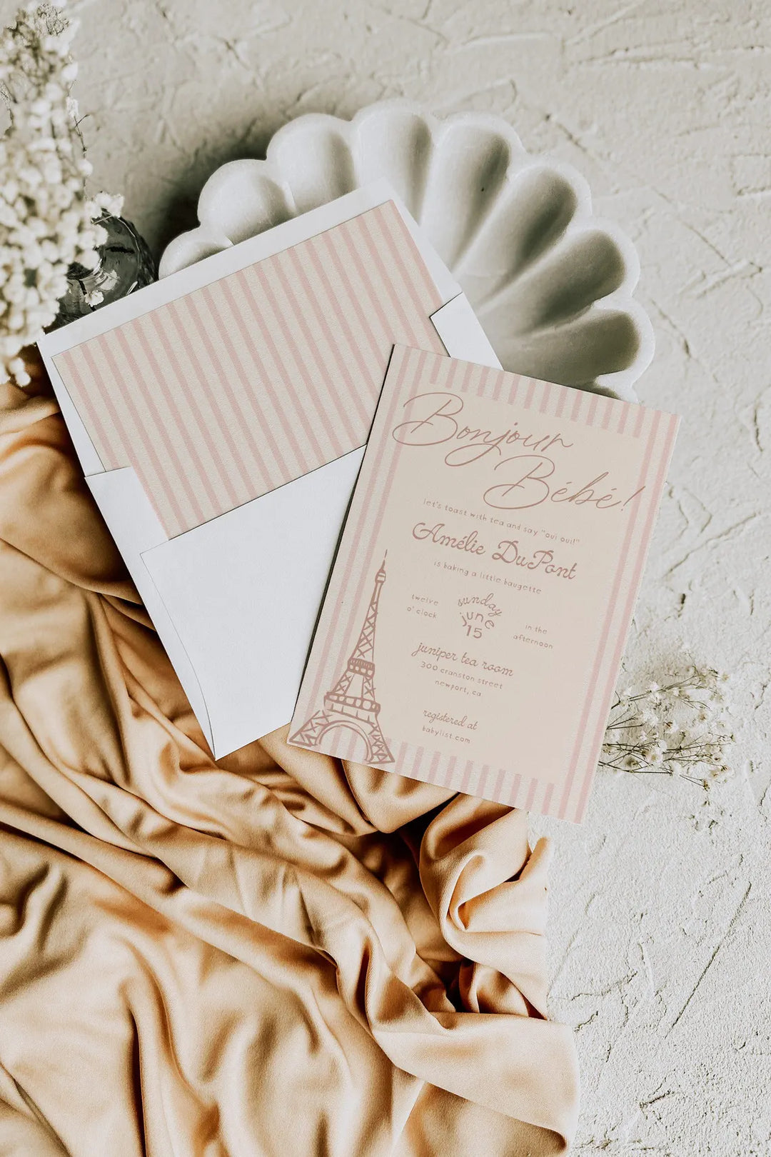 Bonjour Bebe Baby Shower Invitation - Parisian Baby Shower Invitation - French Inspired Baby Shower Invitation - Chic Pink Shower Invitation