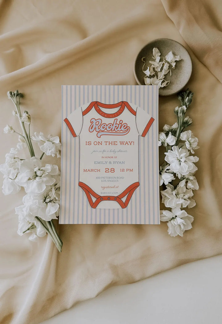 Baseball Themed Baby Shower Invitation - Rookie Baby Shower Theme - Vintage Baseball Baby Shower Invitation - New Little Rookie on the Way