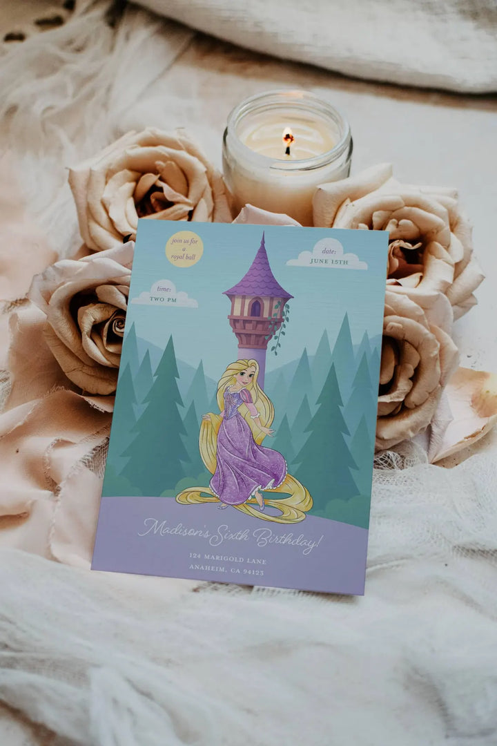 Rapunzel Birthday Invitation - Rapunzel Princess Birthday Invite - Kids Princess Birthday Invitation - Girls Rapunzel Invitation - Purple Rapunzel Invitation