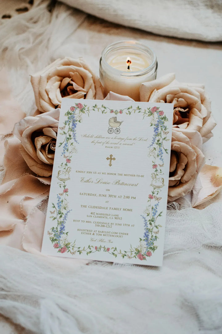 Religious Baby Shower Invitation - Christian Baby Shower Invitation - Catholic Baby Shower Invitation - Bible Verse Baby Shower Invitation