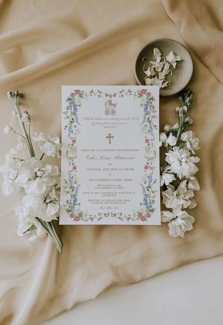 Religious Baby Shower Invitation - Christian Baby Shower Invitation - Catholic Baby Shower Invitation - Bible Verse Baby Shower Invitation