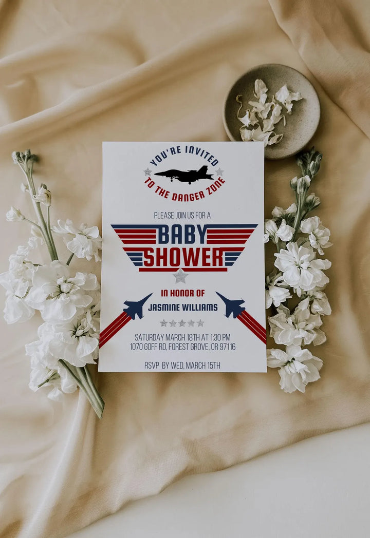 Fighter Pilot Baby Shower Invitation - Fighter Jet Baby Shower Invite - Aviation Baby Shower Invitation - Military Aircraft Invitation