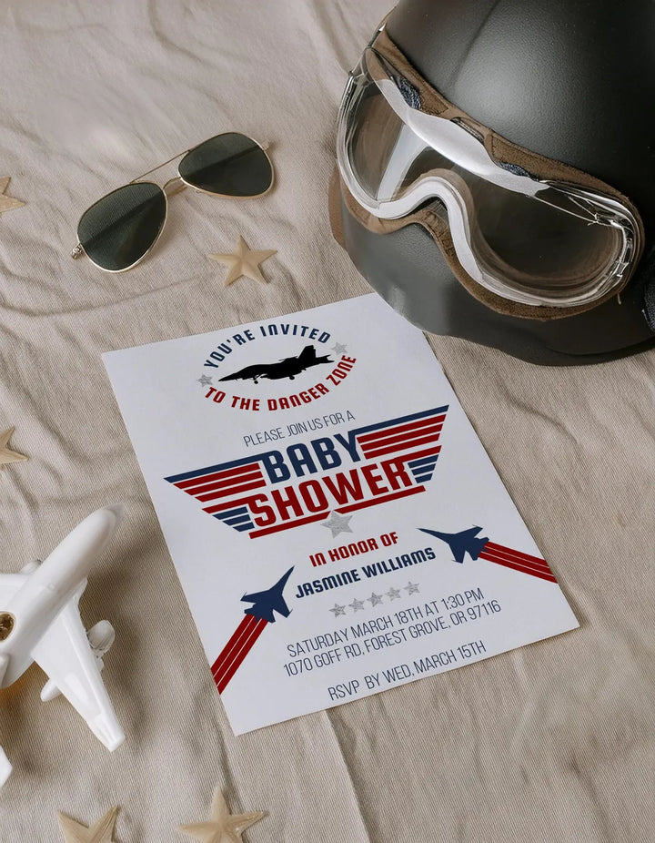Fighter Pilot Baby Shower Invitation - Fighter Jet Baby Shower Invite - Aviation Baby Shower Invitation - Military Aircraft Invitation