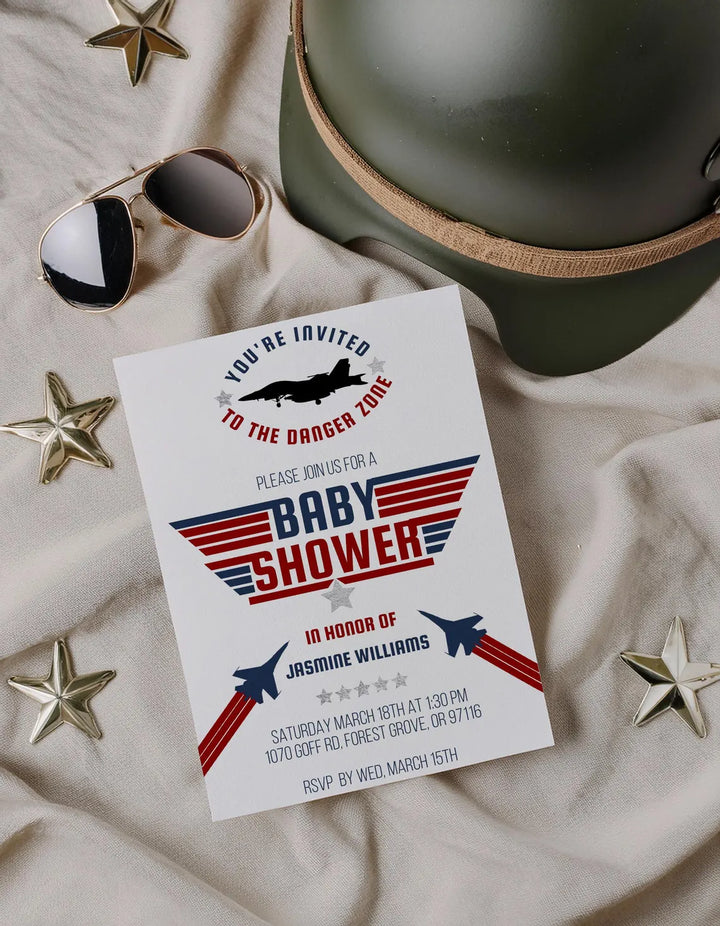 Fighter Pilot Baby Shower Invitation - Fighter Jet Baby Shower Invite - Aviation Baby Shower Invitation - Military Aircraft Invitation