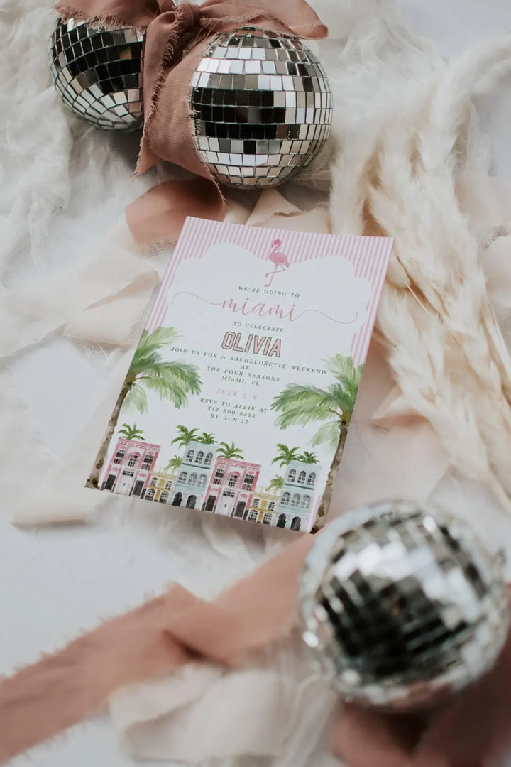 Pink Miami Bachelorette Invitation - Miami Girls Weekend Invitation - Retro Miami Girls Weekend Invitation - Miami Bachelorette Invite Evite